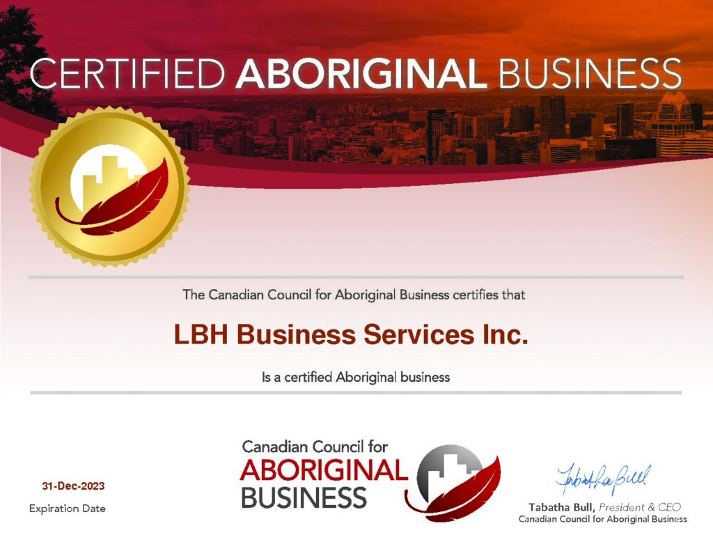 Certified Aboriginal Business by the Canadian Council for Aboriginal Business.