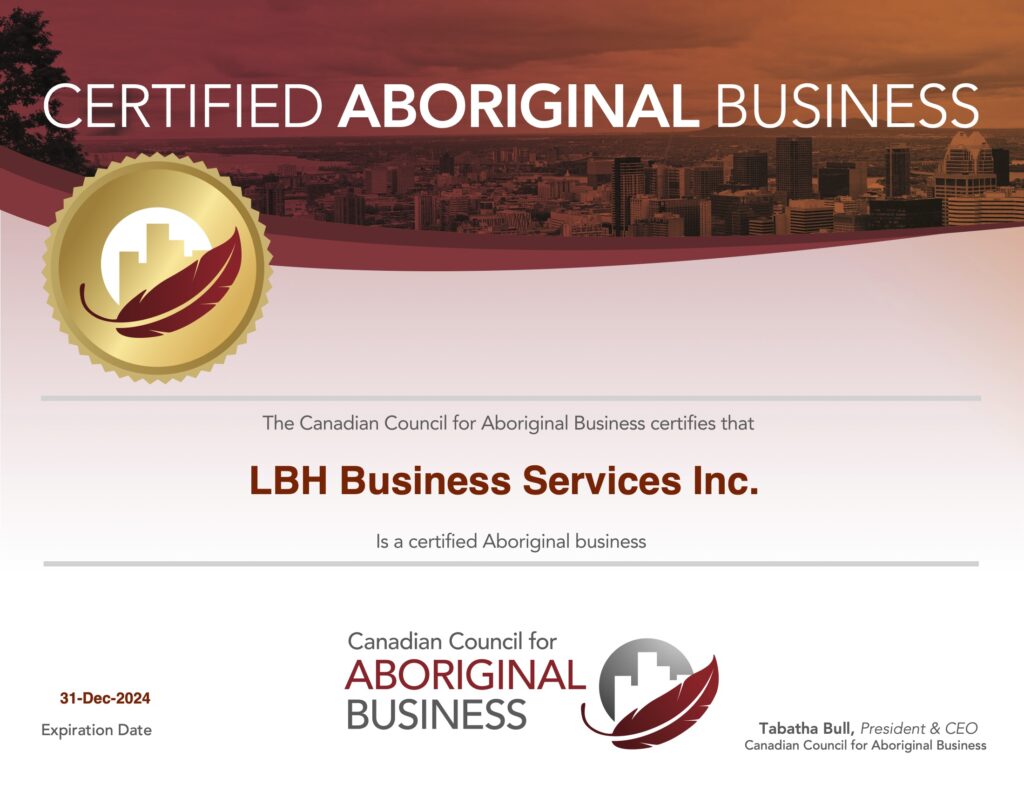 LBH Business Services Inc. Certified Aboriginal Business certificate